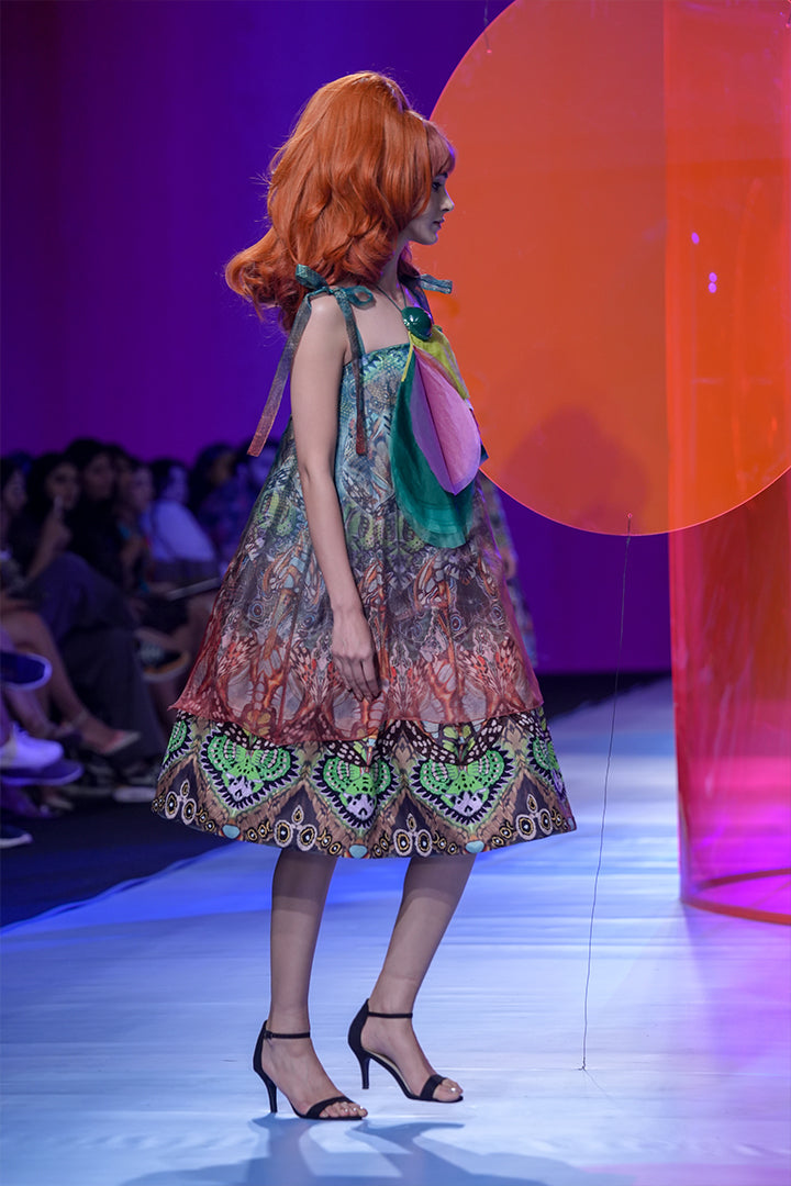 Butterfly Embellished Volume Ball Dress With Printed Organza On Top And 3D Layers-Siddhartha Bansal