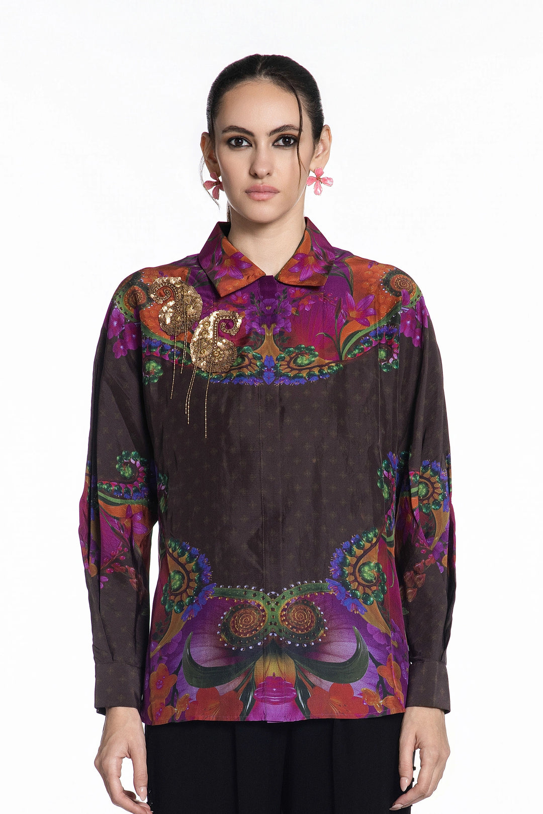 Charcoal Kaleidoscope Eden Silk Shirt-Shirts-Siddhartha Bansal