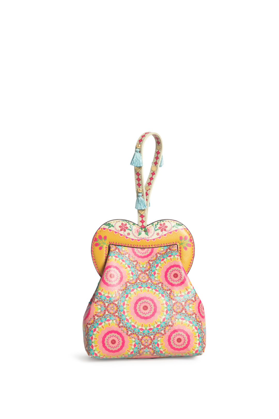 Yellow Kaleidoscopic EMB Heart Shape Wristlet-Bags-Siddhartha Bansal