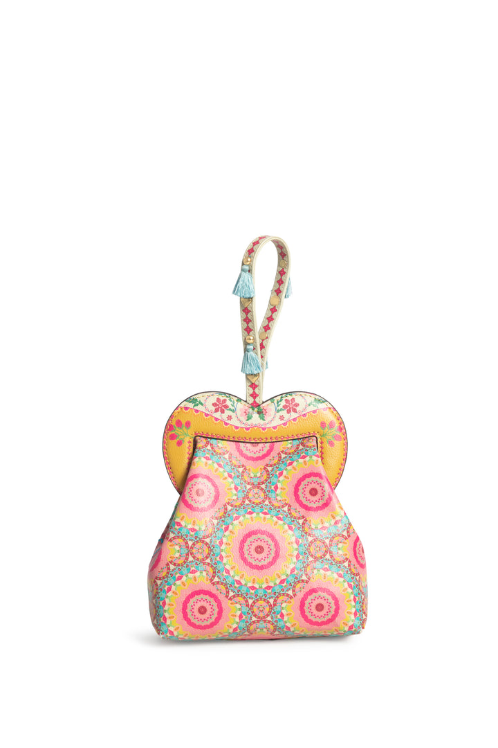 Yellow Kaleidoscopic EMB Heart Shape Wristlet-Bags-Siddhartha Bansal