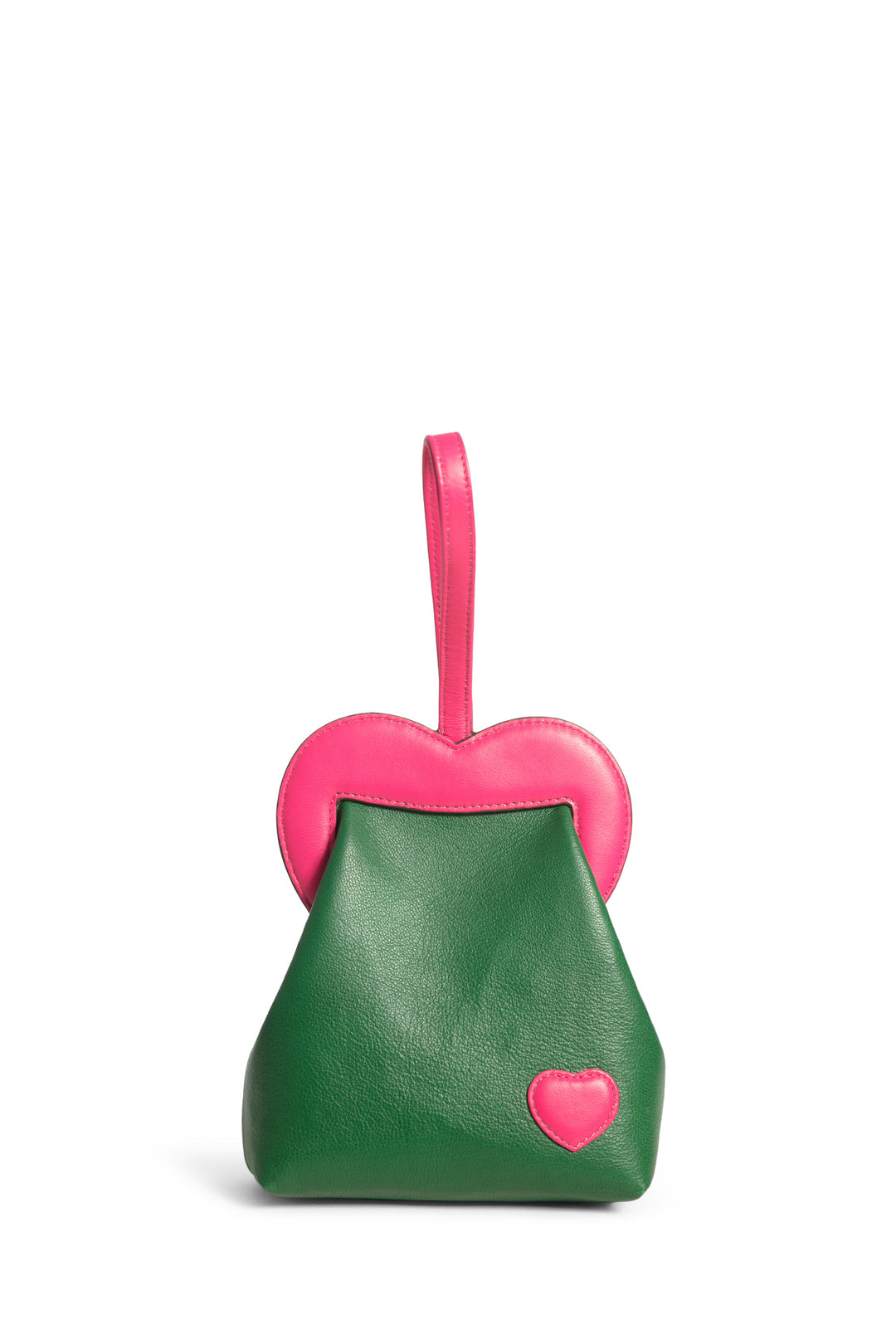 Solid Green & Pink Heart Wristlet-Bags-Siddhartha Bansal