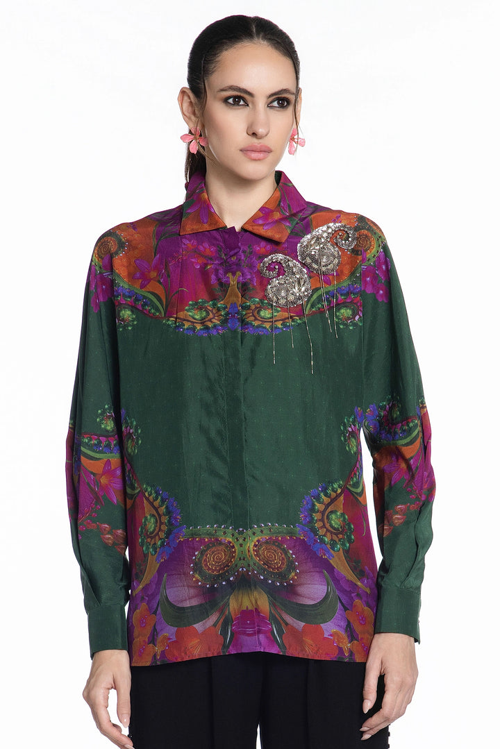 Emerald Baroque Eden Silk Shirt-Shirts-Siddhartha Bansal