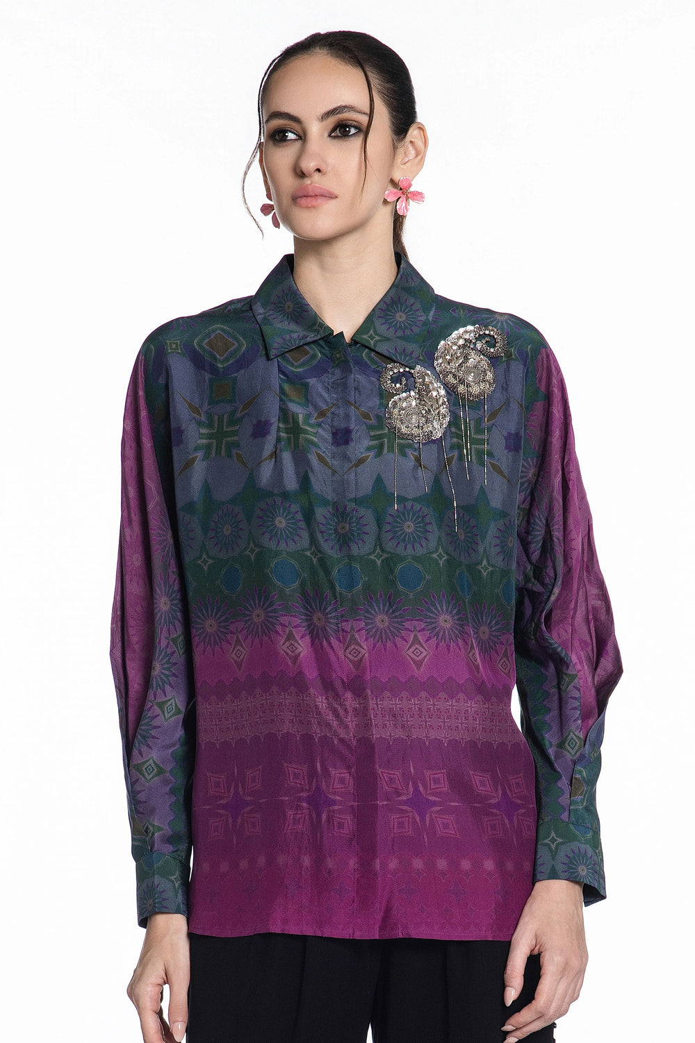 Amethyst Horizon Paisley Silk Shirt-Shirts-Siddhartha Bansal
