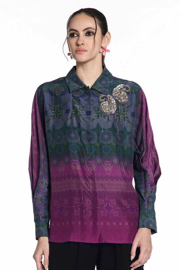Amethyst Horizon Paisley Silk Shirt-Shirts-Siddhartha Bansal