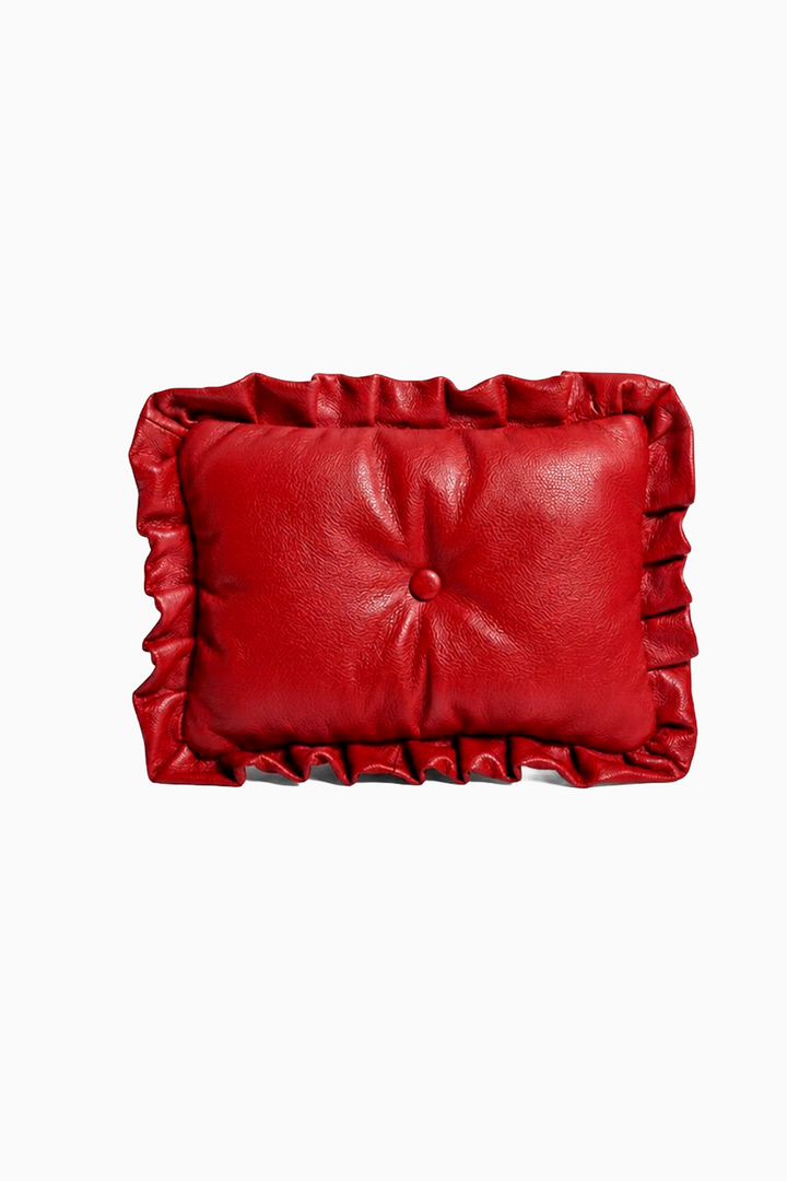 Ruby Red Ruffle Cushion Clutch-Bags-Siddhartha Bansal