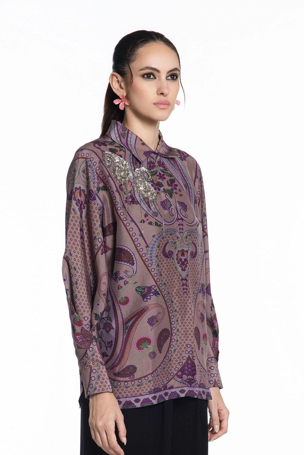 Muted Mauve Damask Silk Shirt-Shirts-Siddhartha Bansal