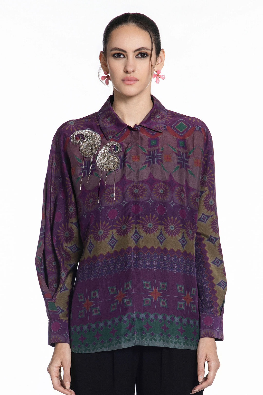 Imperial Purple Mosaic Silk Shirt-Shirts-Siddhartha Bansal