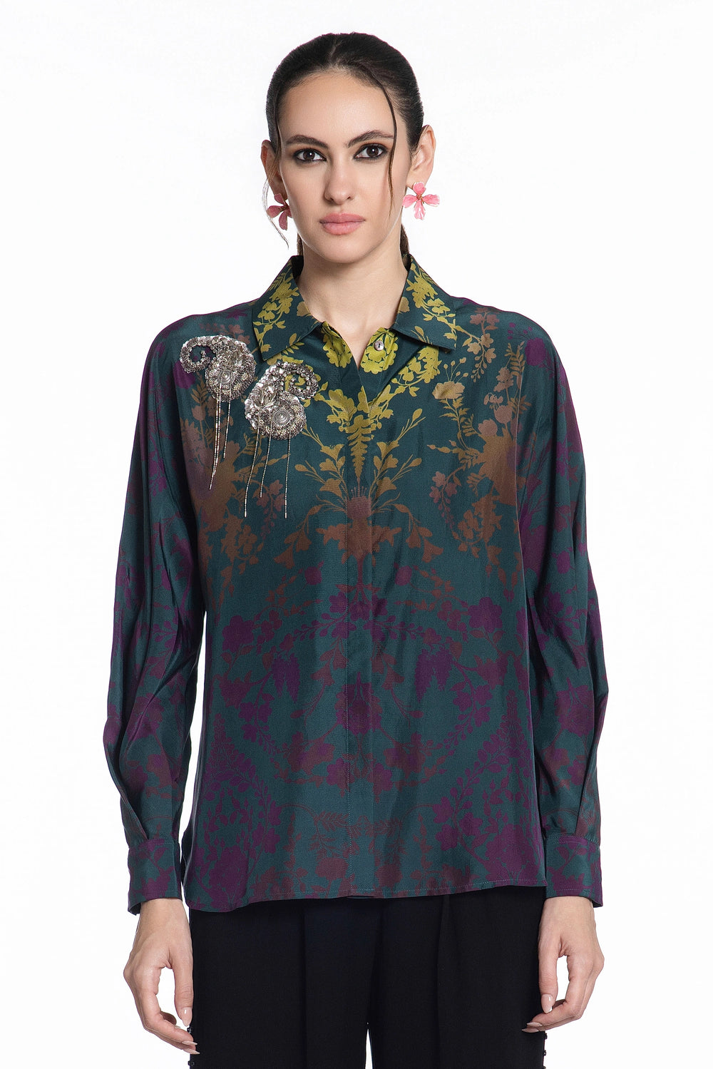 Teal Ombre Damask Jewel Shirt-Shirts-Siddhartha Bansal