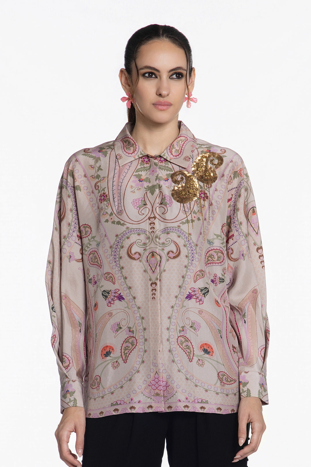 Ivory Baroque Crest Silk Shirt