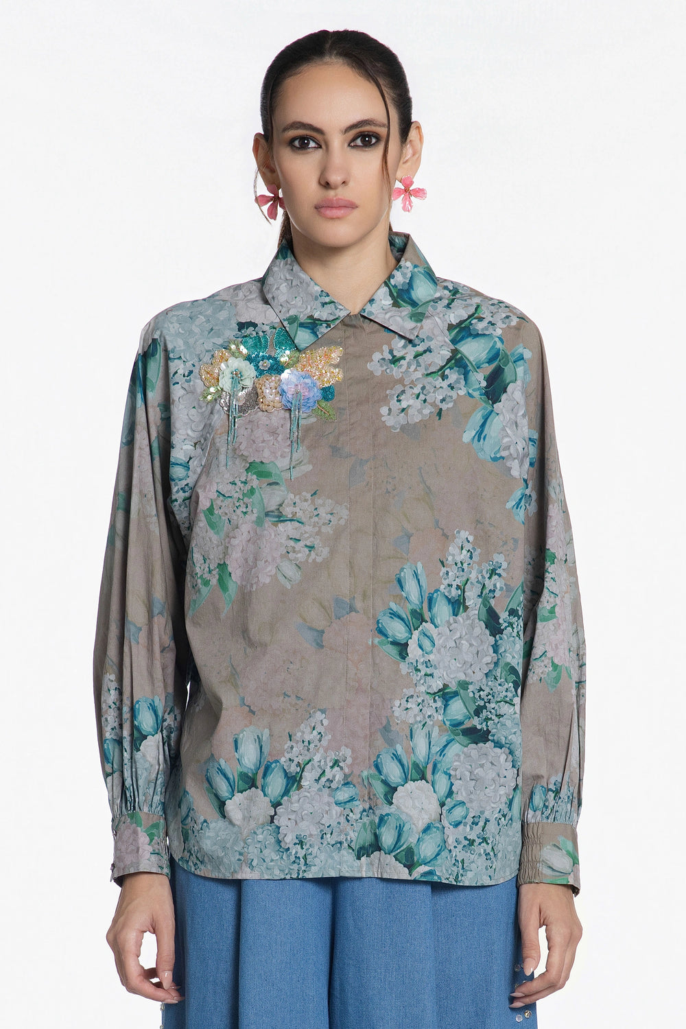 Teal Bloom Rhapsody Shirt-Shirts-Siddhartha Bansal