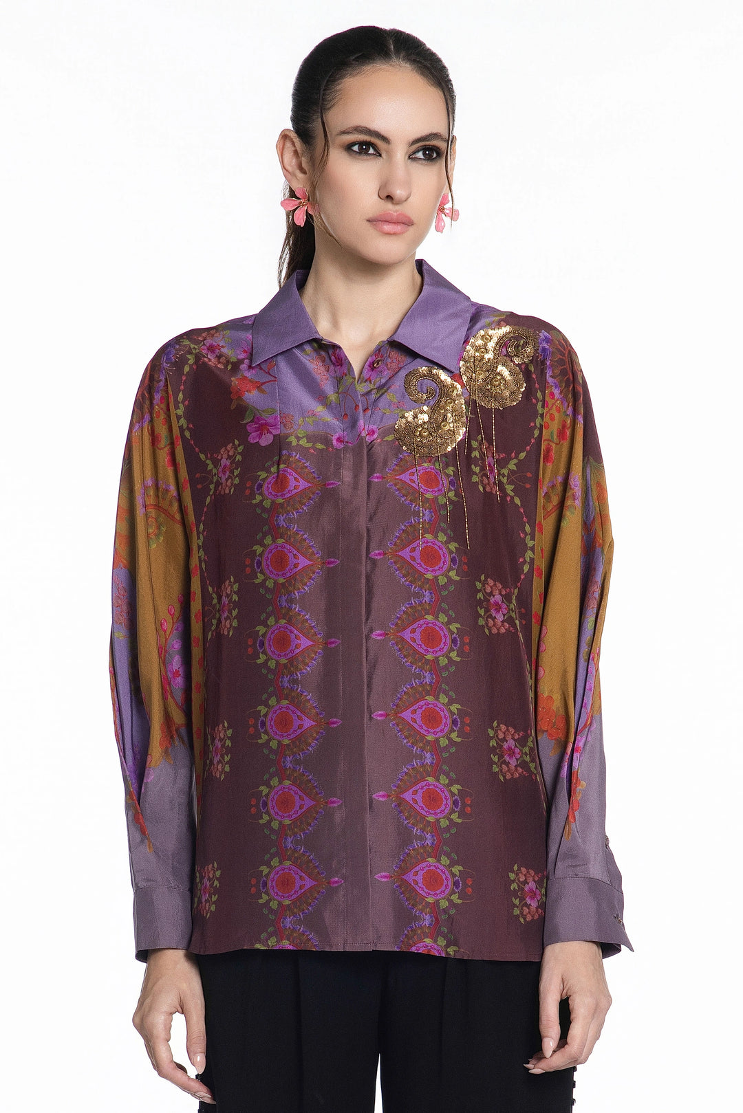 Amethyst Royal Crest Silk Shirt-Shirts-Siddhartha Bansal