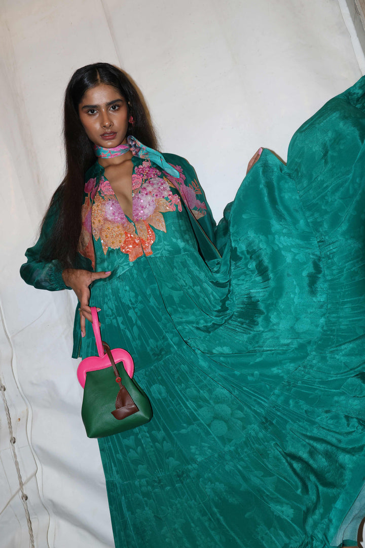 Solid Green &amp; Pink Heart Wristlet-Bags-Siddhartha Bansal