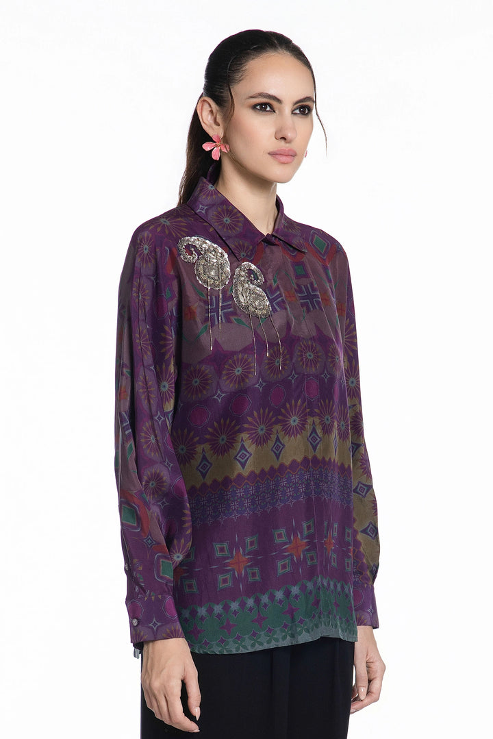 Imperial Purple Mosaic Silk Shirt