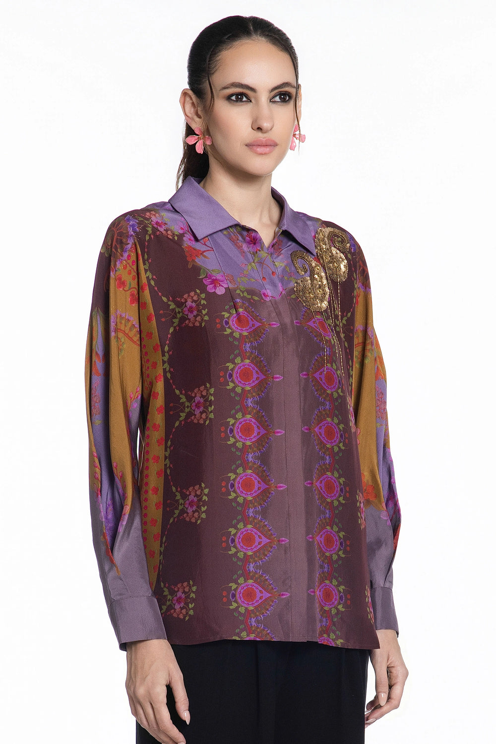 Amethyst Royal Crest Silk Shirt-Shirts-Siddhartha Bansal