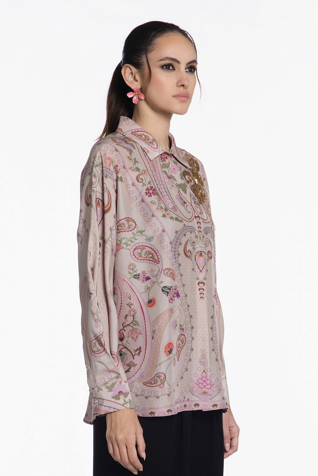 Ivory Baroque Crest Silk Shirt