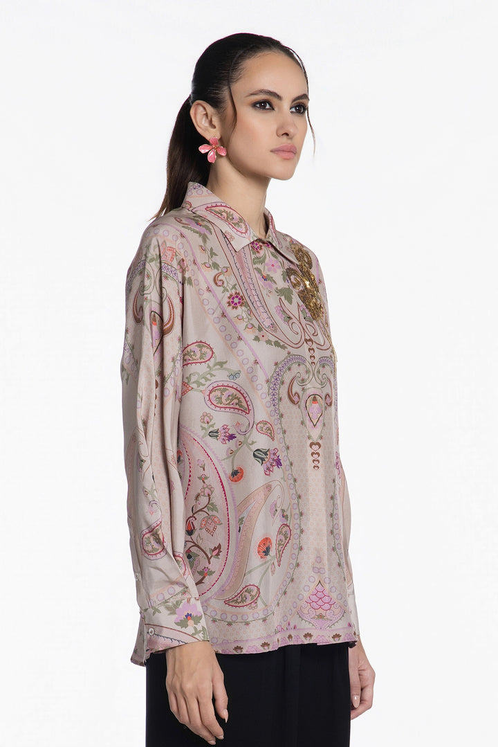 Ivory Baroque Crest Silk Shirt