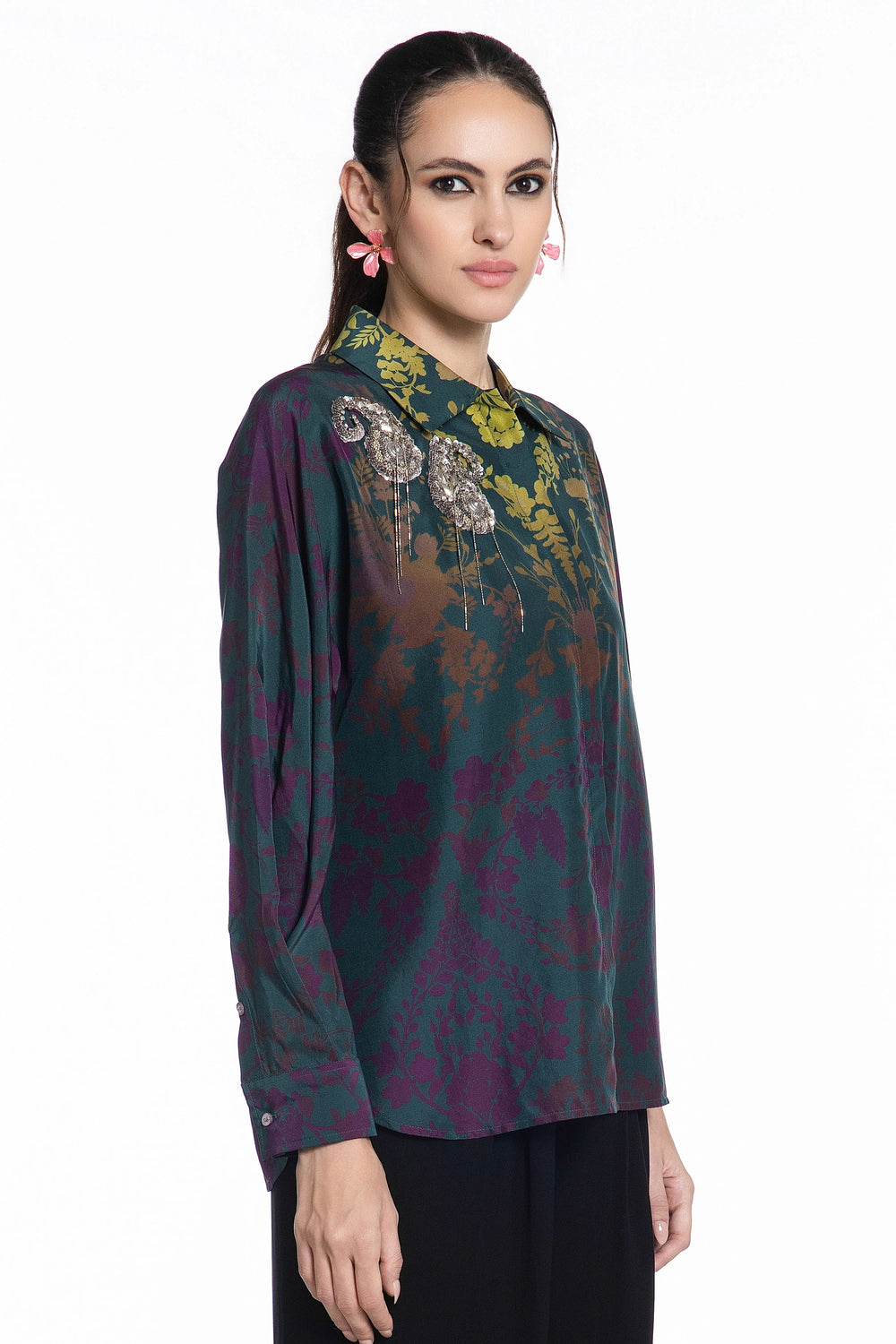 Teal Ombre Damask Jewel Shirt-Shirts-Siddhartha Bansal