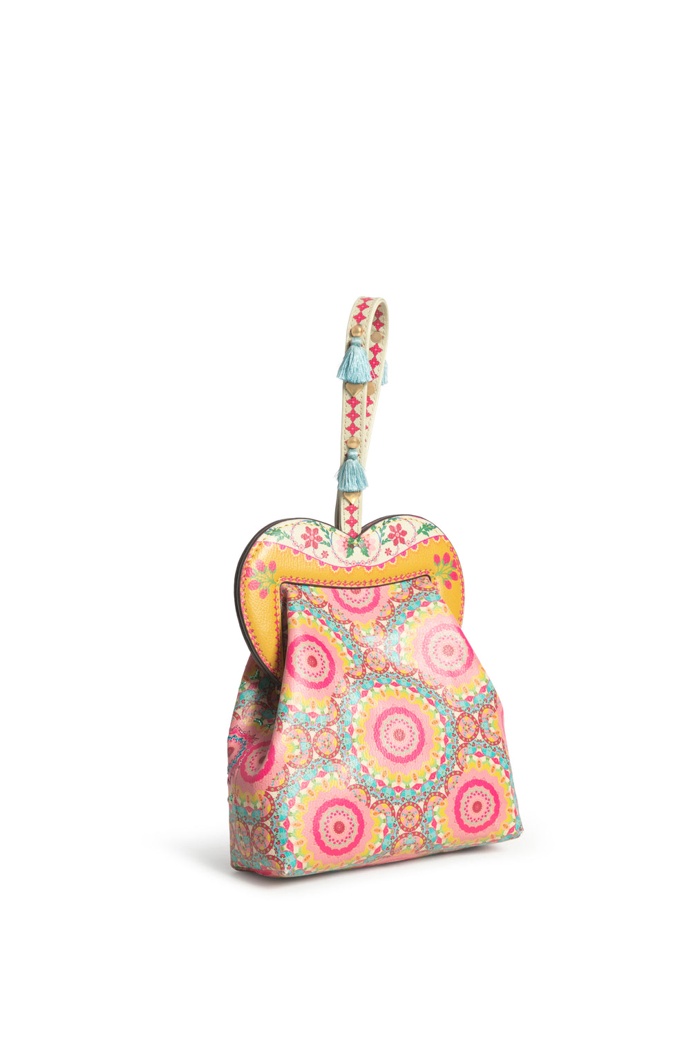Yellow Kaleidoscopic EMB Heart Shape Wristlet-Bags-Siddhartha Bansal