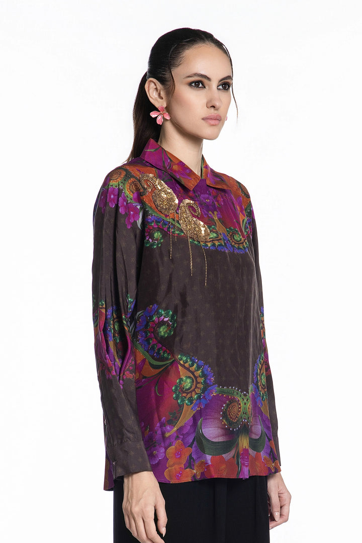 Charcoal Kaleidoscope Eden Silk Shirt-Shirts-Siddhartha Bansal
