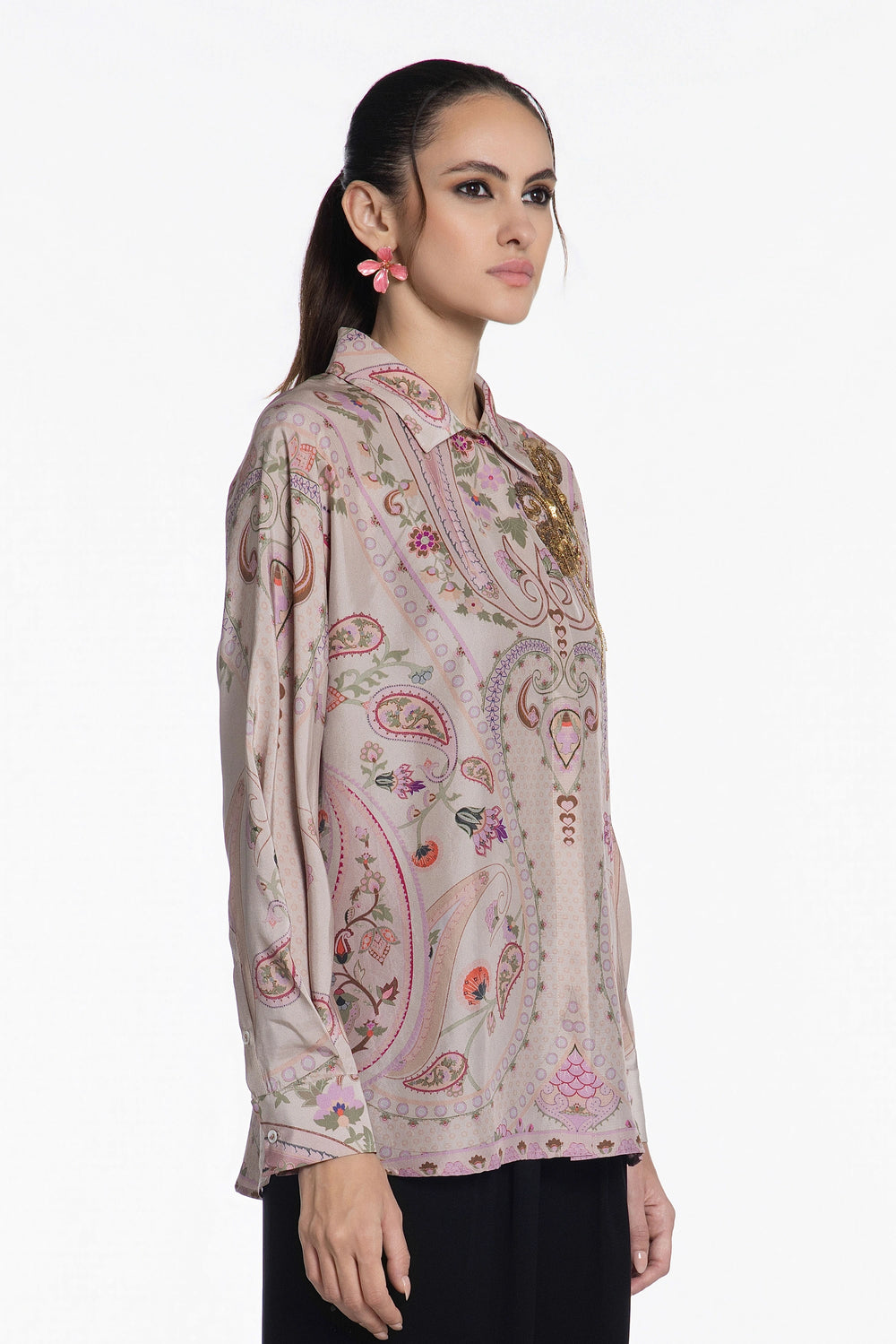 Ivory Baroque Crest Silk Shirt-Shirts-Siddhartha Bansal