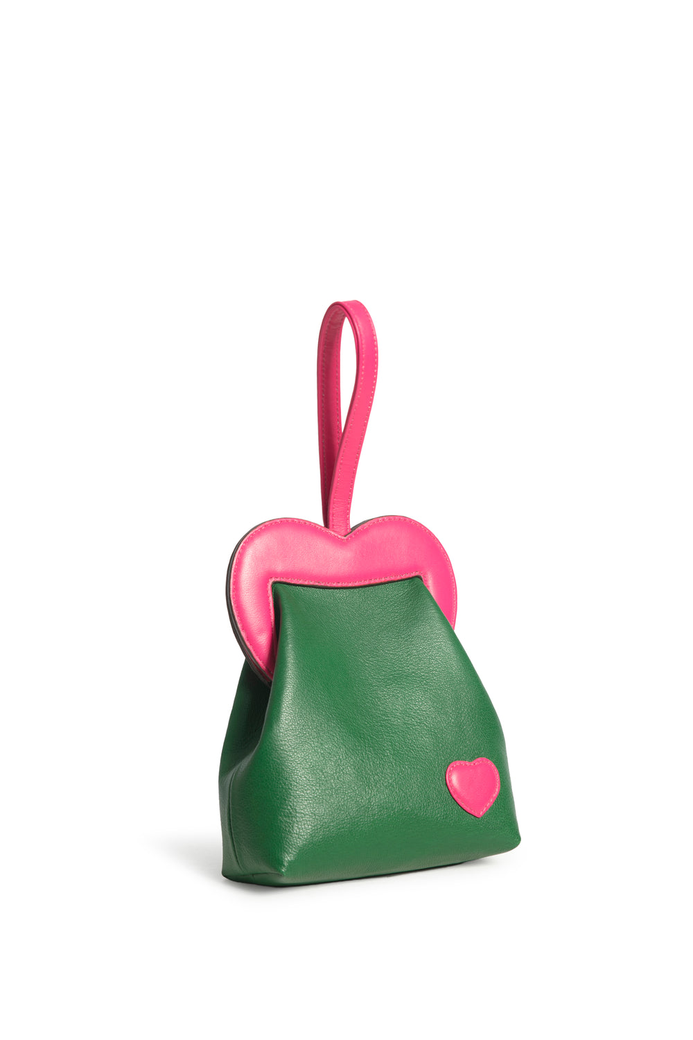 Solid Green & Pink Heart Wristlet-Bags-Siddhartha Bansal
