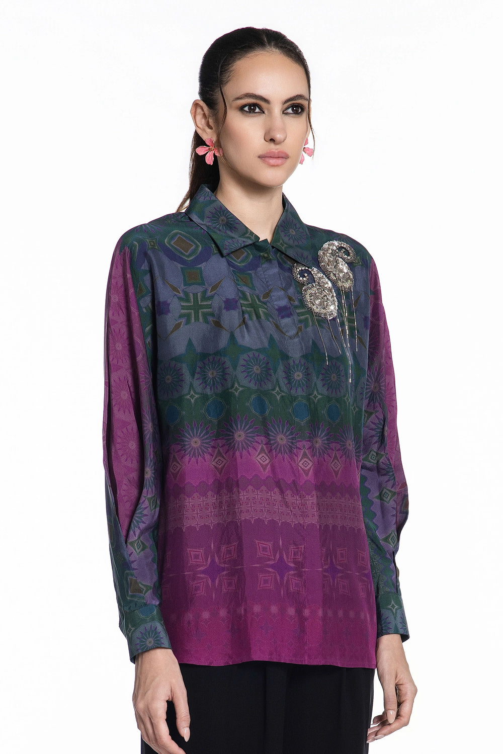 Amethyst Horizon Paisley Silk Shirt-Shirts-Siddhartha Bansal