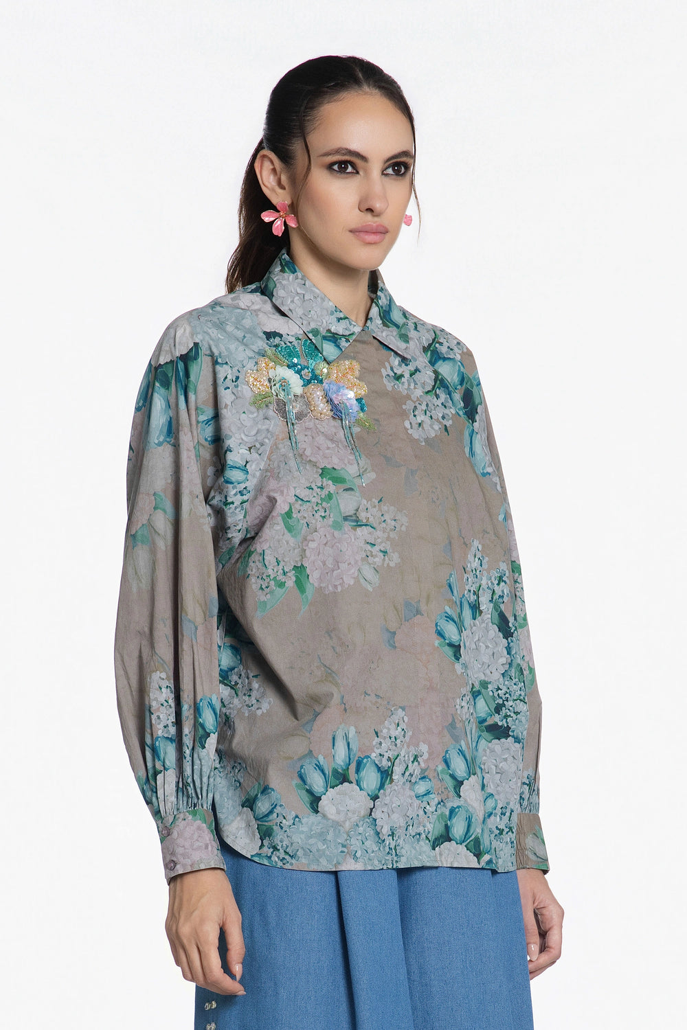 Teal Bloom Rhapsody Shirt-Shirts-Siddhartha Bansal