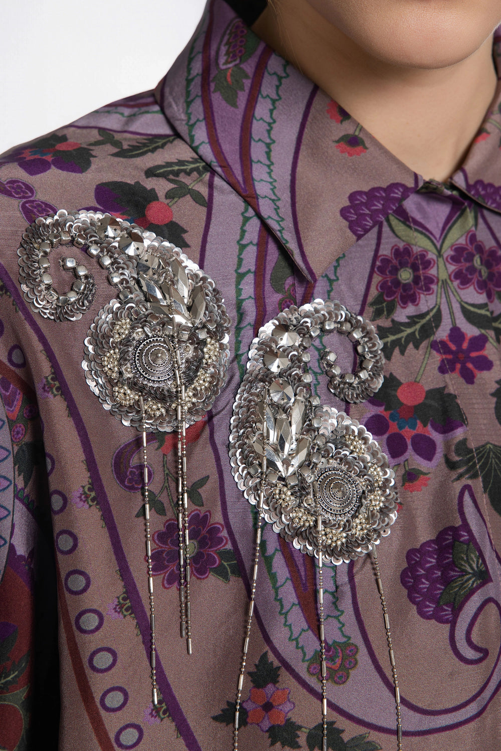 Muted Mauve Damask Silk Shirt-Shirts-Siddhartha Bansal