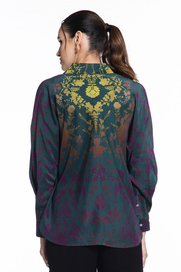 Teal Ombre Damask Jewel Shirt-Shirts-Siddhartha Bansal