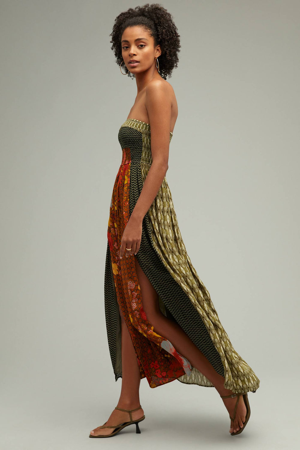 Sylvan Print Smocked Dress With Front Slits-Siddhartha Bansal