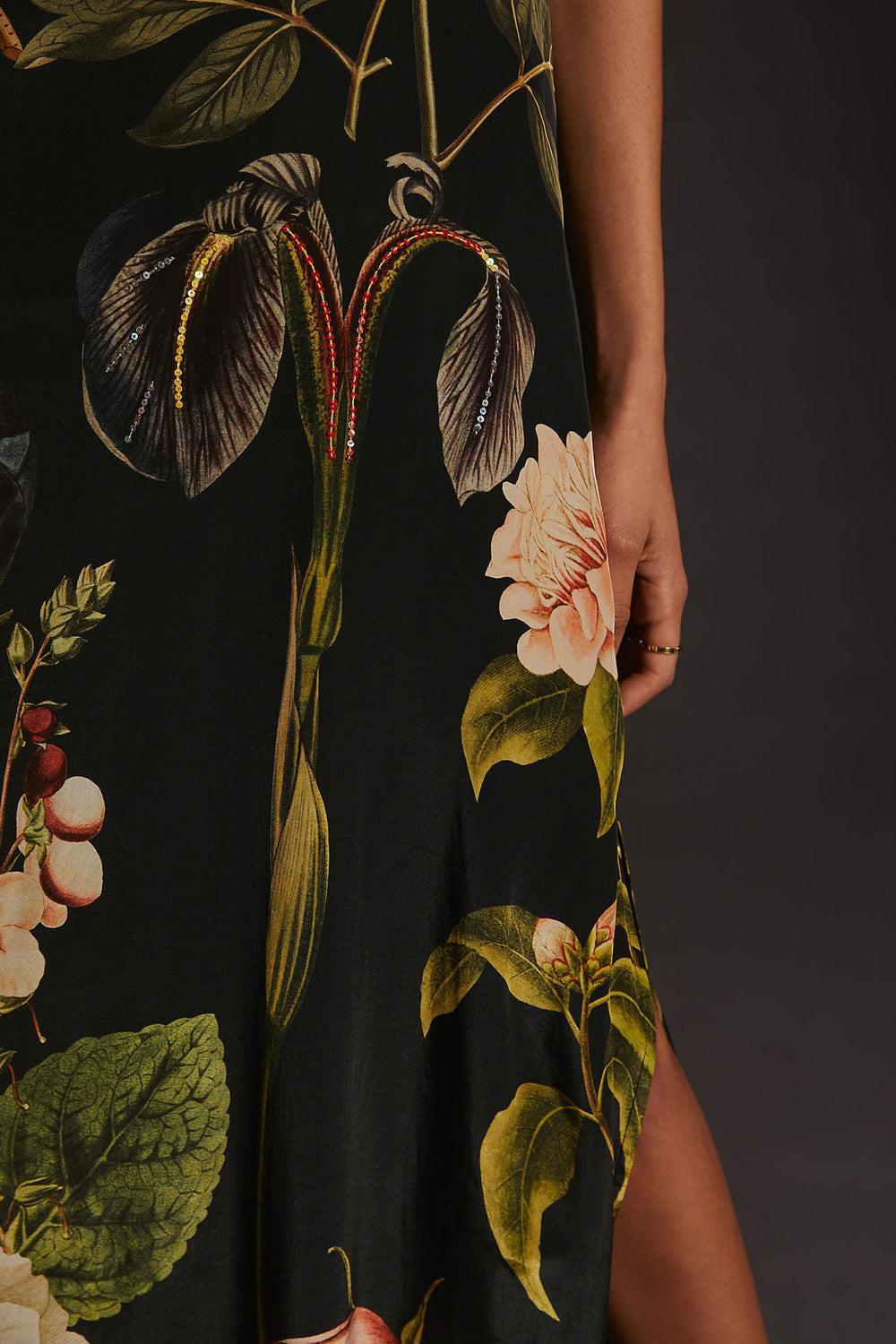 Night Bloom Embroiderd Cowl Neck Dress-Siddhartha Bansal