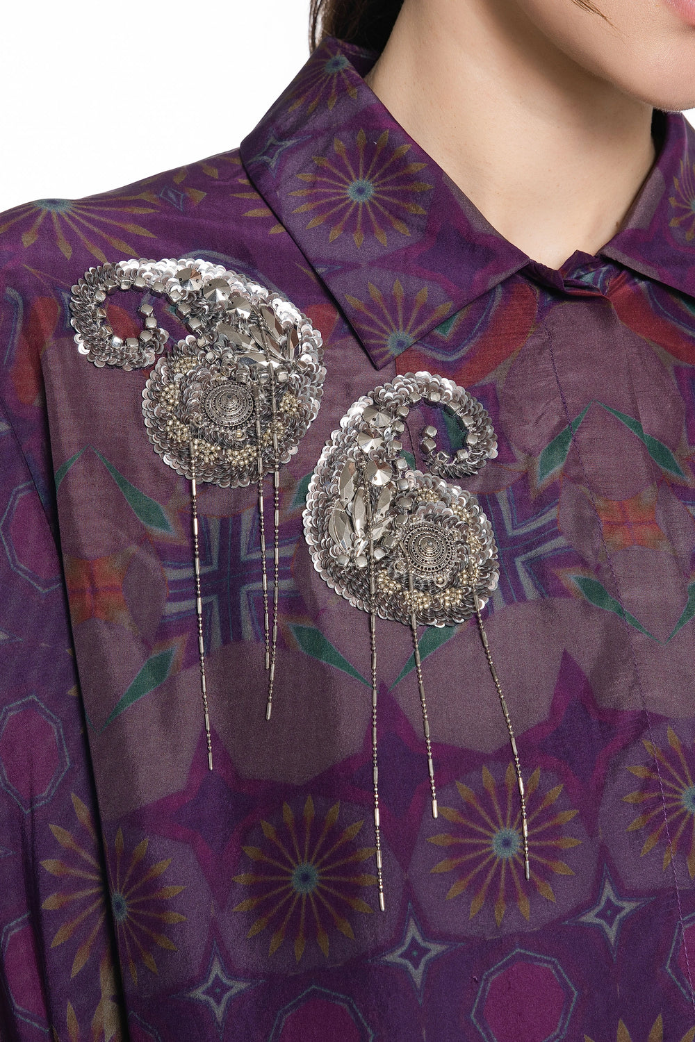 Imperial Purple Mosaic Silk Shirt-Shirts-Siddhartha Bansal