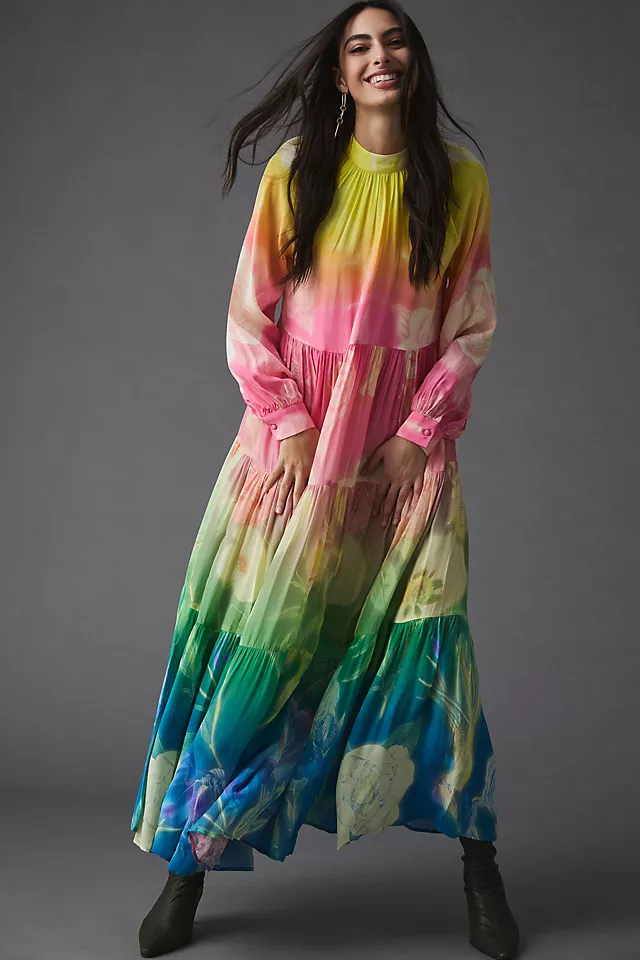 Evening Bloom Long Tiered Dress-Siddhartha Bansal