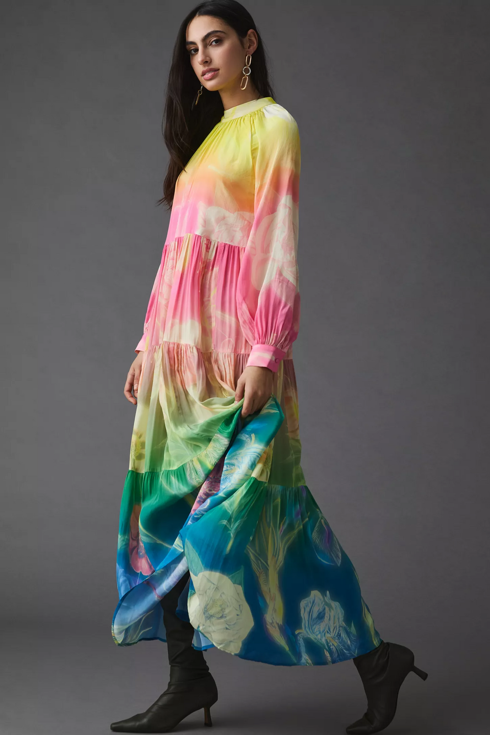 Evening Bloom Long Tiered Dress-Siddhartha Bansal