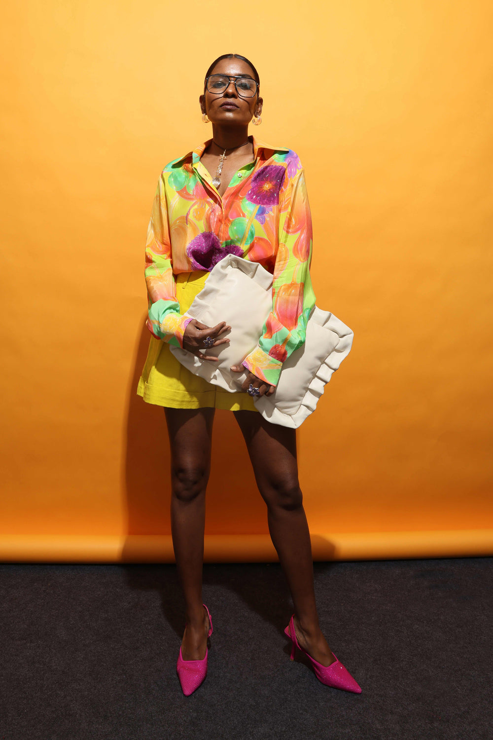 Off White Ruffle Cushion Clutch-Bags-Siddhartha Bansal