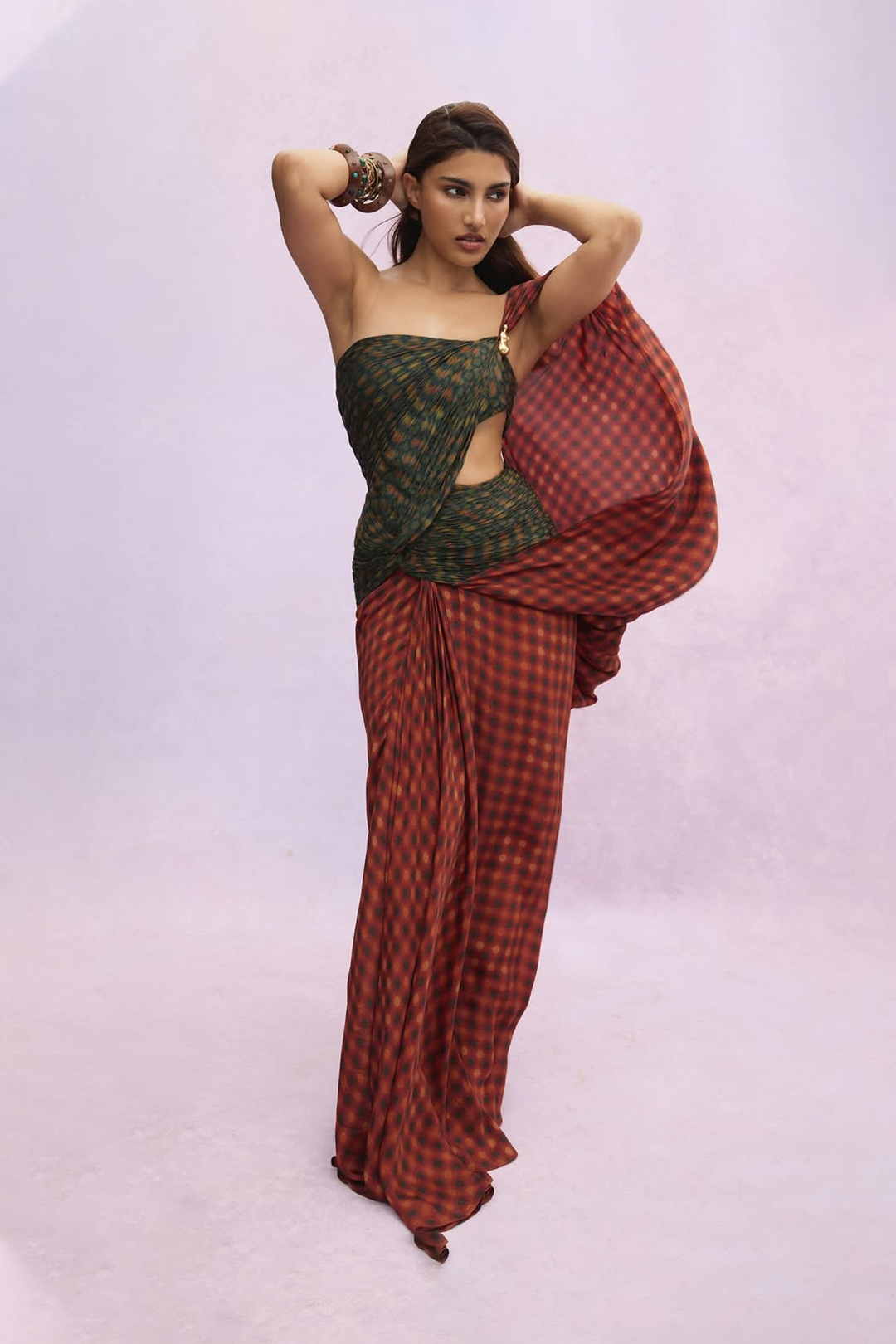 Courtyard Green Drape Saree Dress-Sarees-Siddhartha Bansal