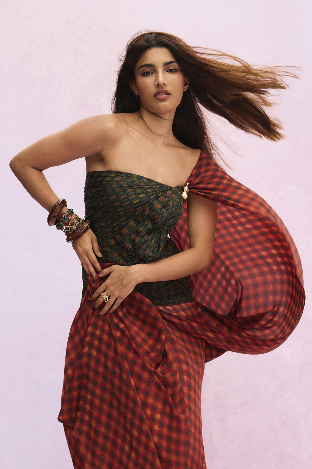 Courtyard Green Drape Saree Dress-Sarees-Siddhartha Bansal