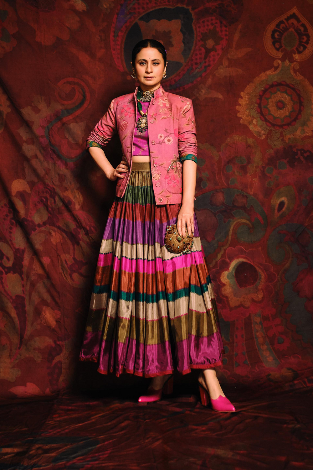 Rasika Dugal in Peacock Skirt Set-Coat-Siddhartha Bansal