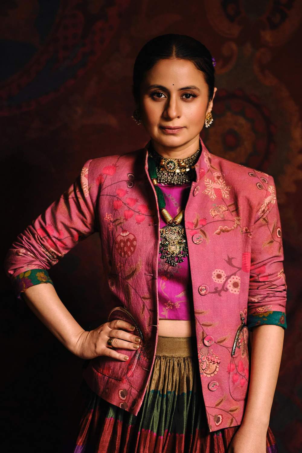 Rasika Dugal in Peacock Skirt Set-Coat-Siddhartha Bansal