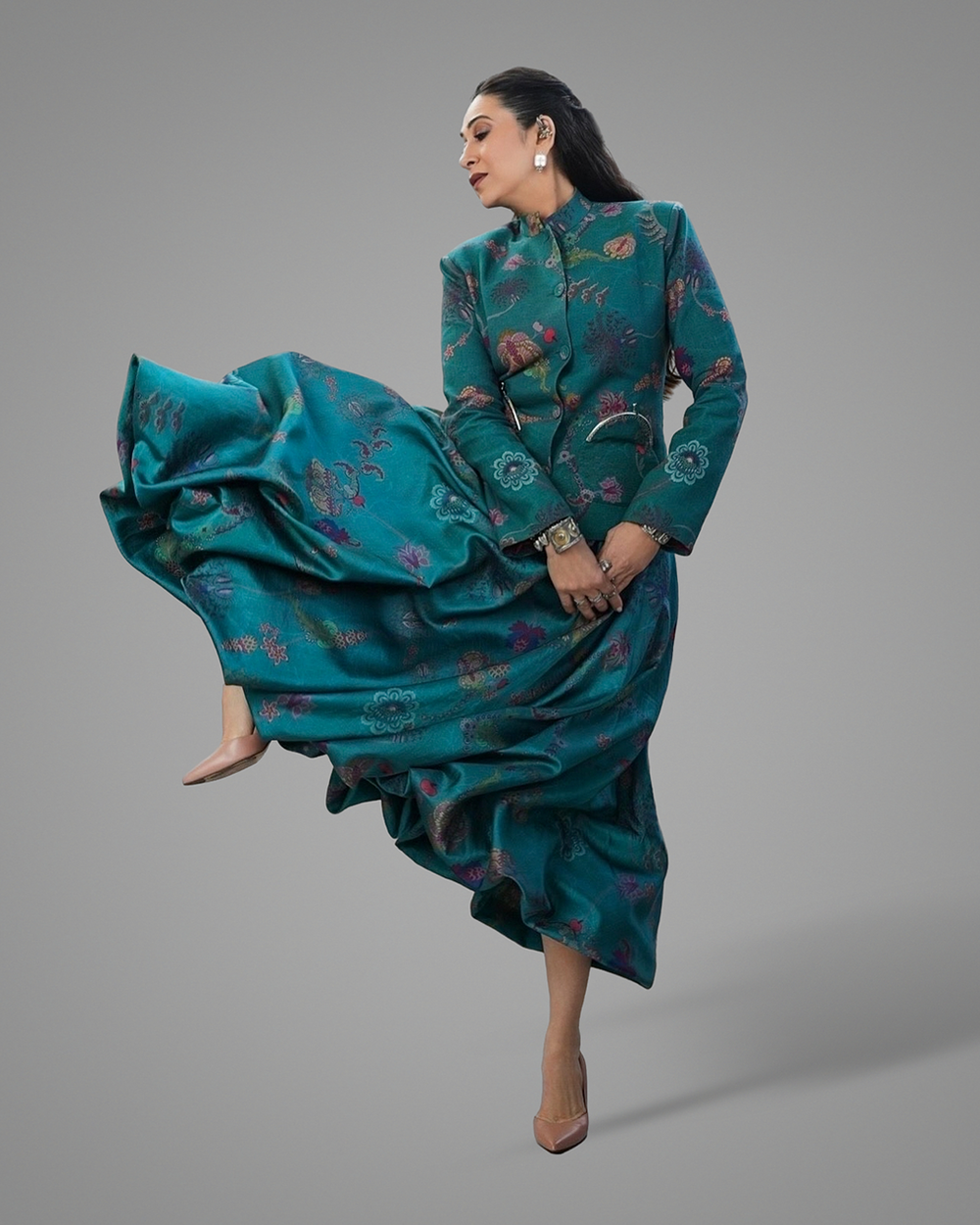 Turquoise Bandh Gala Jacket With Bubble Skirt-co-ord set-Siddhartha Bansal