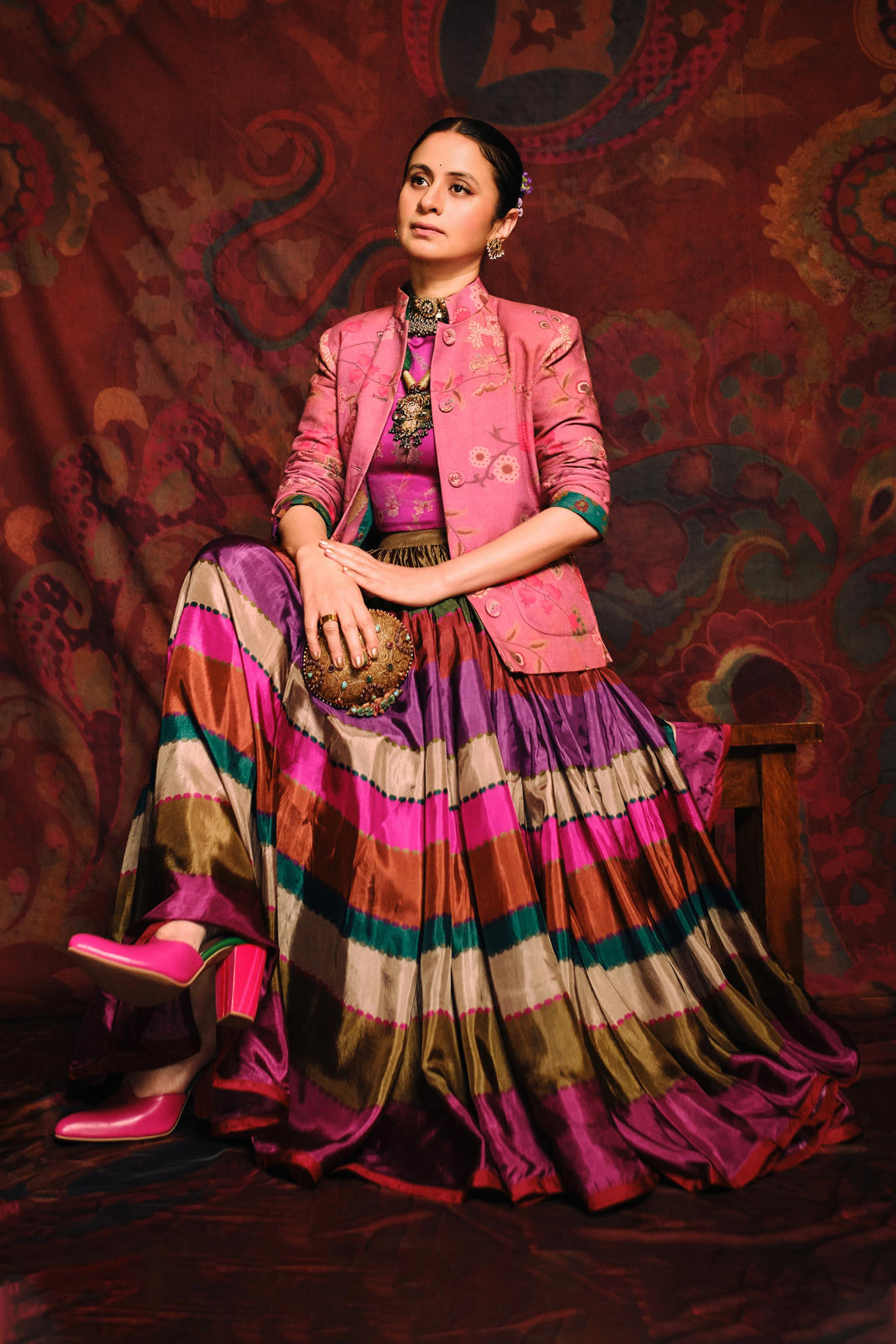 Rasika Dugal in Peacock Skirt Set-Coat-Siddhartha Bansal