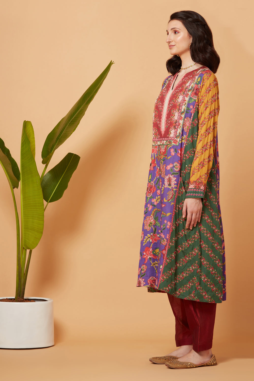 Maroon And Purple Kurta With Maroon Salwar And Chiffon Dupatta-Siddhartha Bansal