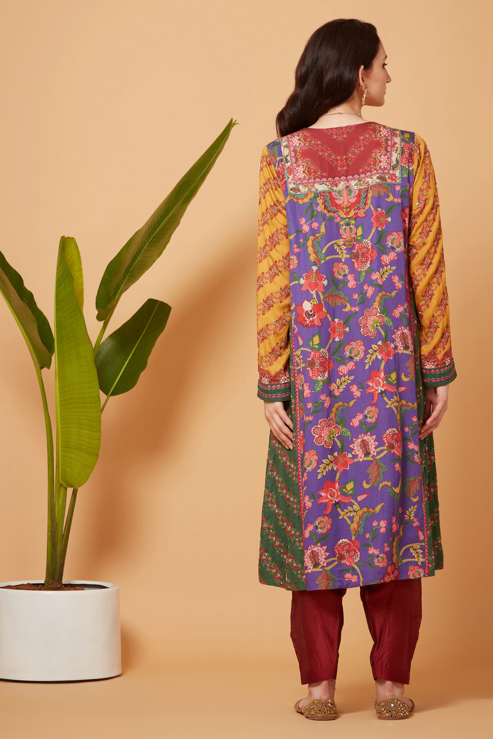 Maroon And Purple Kurta With Maroon Salwar And Chiffon Dupatta-Siddhartha Bansal