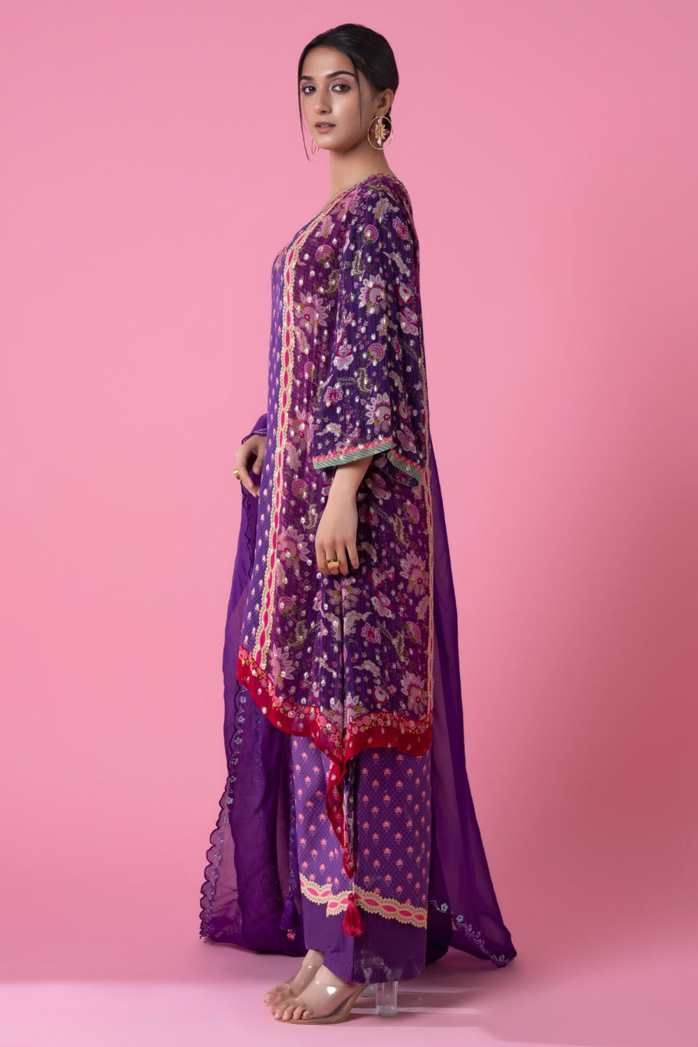 Purple Golden Buta High-Low Embroidered Kurta Set-Siddhartha Bansal