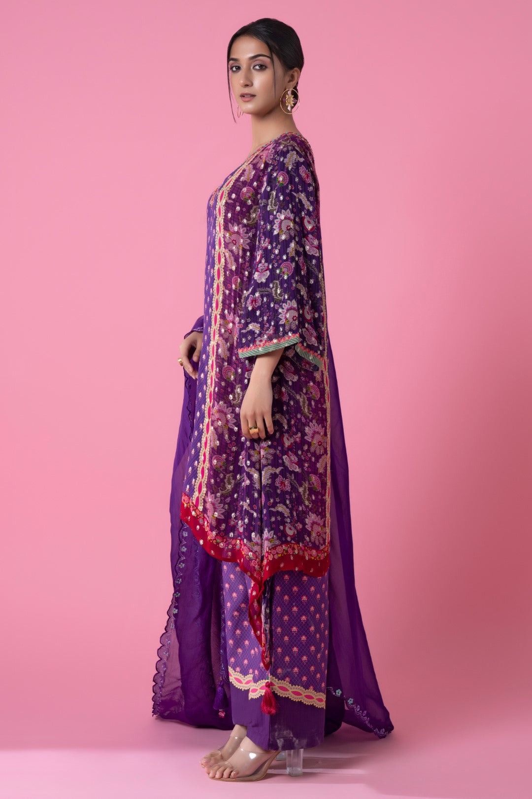 Purple Golden Buta High-Low Embroidered Kurta Set-Siddhartha Bansal