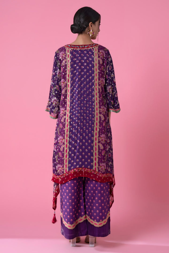 Purple Golden Buta High-Low Embroidered Kurta Set-Siddhartha Bansal