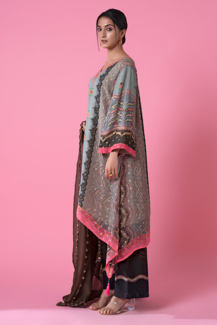 Roman Grey Golden Buta High-Low Embroiderd Kurta-Siddhartha Bansal