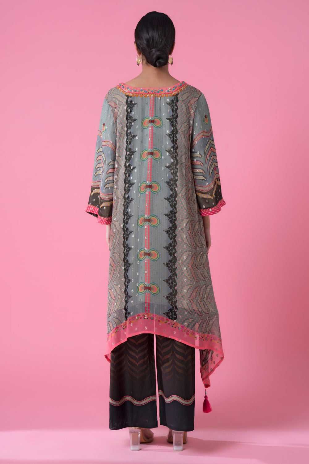 Roman Grey Golden Buta High-Low Embroiderd Kurta-Siddhartha Bansal