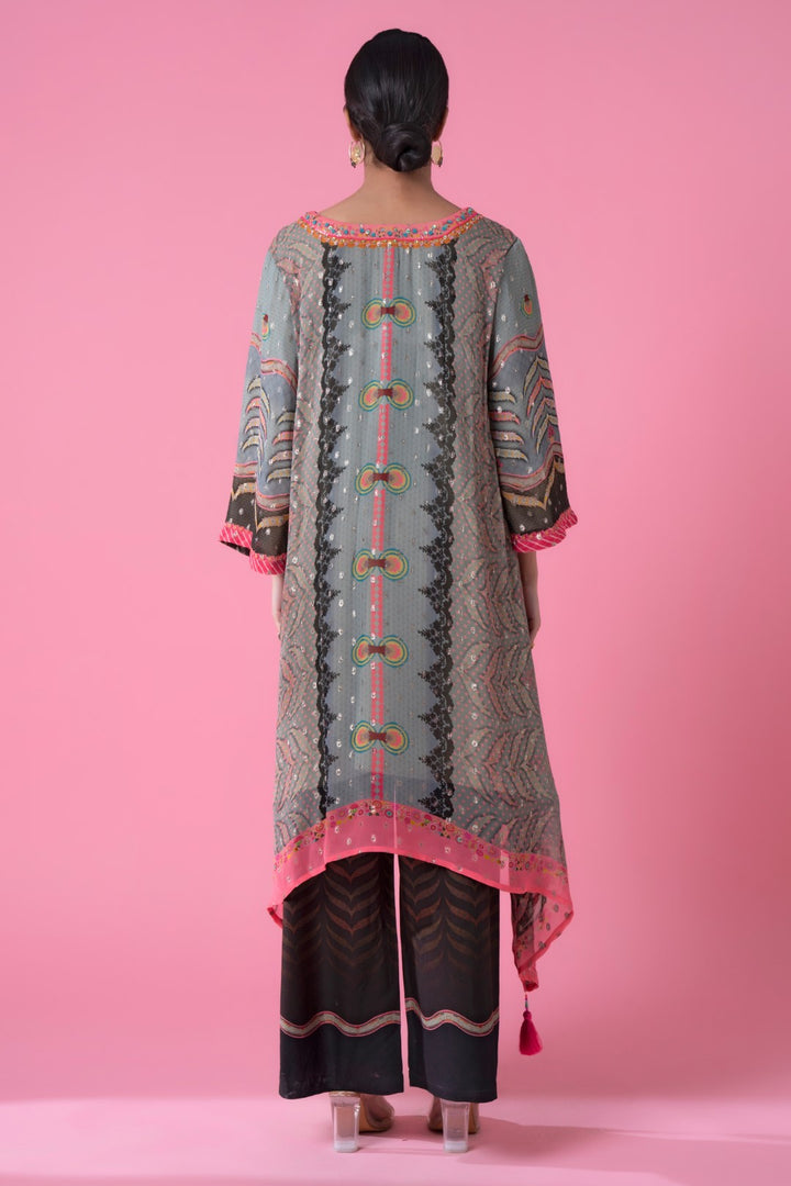 Roman Grey Golden Buta High-Low Embroiderd Kurta-Siddhartha Bansal