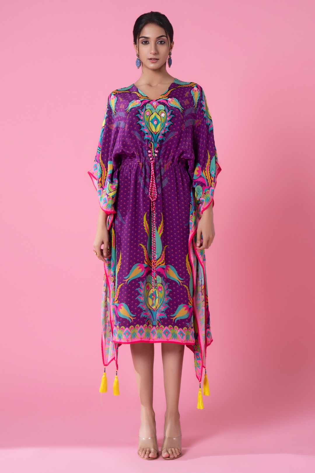Maximum Purple Printed, Embroidred Kaftan-Siddhartha Bansal